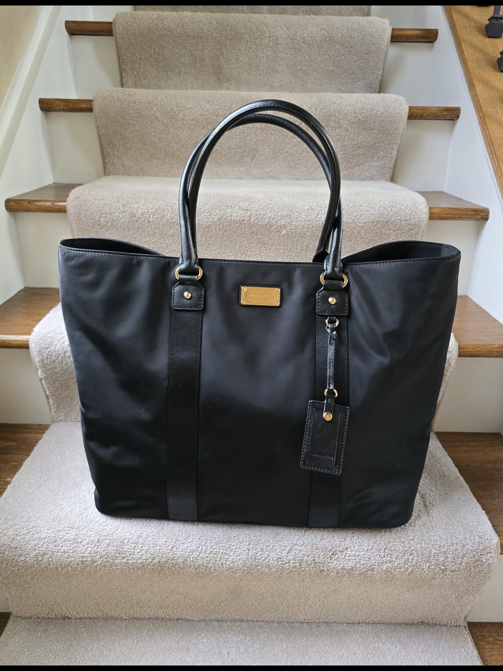 Michael Kors Black Nylon Travel Tote with Gold Hardware
